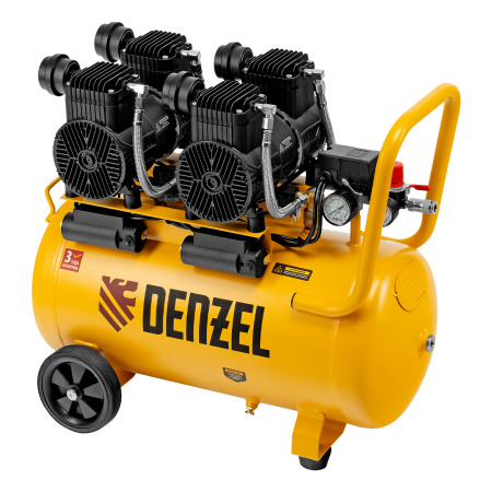 Компрессор безмасл. малошумный DLP -3000/50, 3 кВт, 2х1,5 кВт,50 л, 2850 об/мин,500 л/мин Denzel