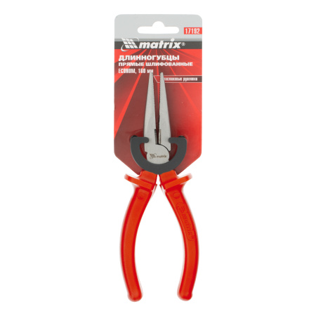 Длинногубцы прямые Econom, 160 мм, шлифованные, пластмассовые рукоятки Matrix