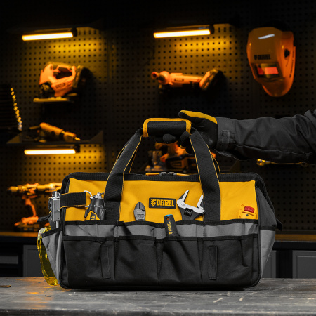 Сумка для инструмента, 500х245х300 мм, 20 карман.,съемный органайз. 10 карман.,наплеч. рем. Denzel цена