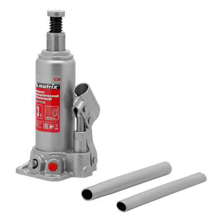 Домкрат гидравлический бутылочный, 3 т, высота подъема 194-372 мм Matrix цена