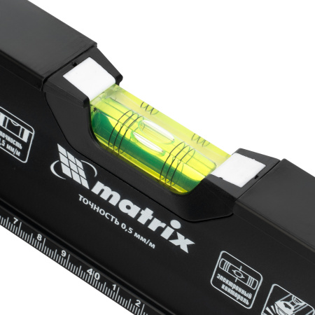 Уровень алюминиевый, усиленный, фрезерованный, 3 глазка, двухкомпонентные рукоятки, 800 мм Matrix цена