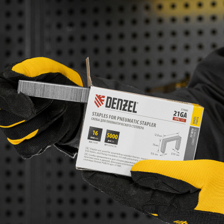 Скобы 21GA для пнев. степл., 16мм, шир. - 0,95мм, тол. - 0,6мм, шир. скобы - 12,8мм, 5000шт Denzel цена