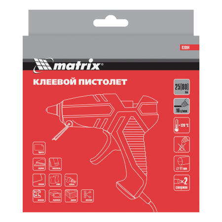Клеевой пистолет, 11 мм, 25 (80) Вт, 16 г/мин Matrix цена