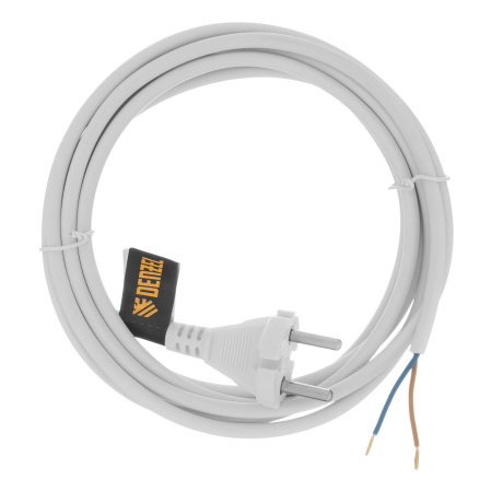 Шнур сетевой Energy Series, ПВС, 3 м, 2 x 1 мм, с неразборной вилкой, белый, Denzel цена