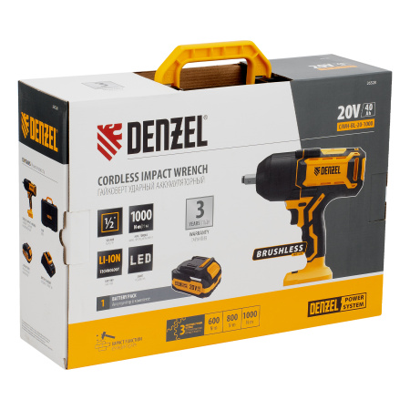 Гайковерт ударный аккумуляторный бесщет. CIWH-BL-20-1000, Li-Ion, 20 В// Denzel