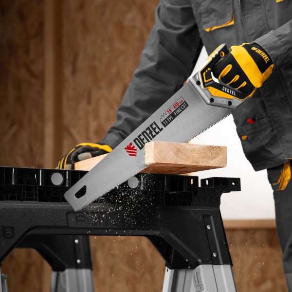 Ножовка по дереву, 450 мм, 11 TPI, зуб 3D, металлопластиковая рукоятка Denzel цена