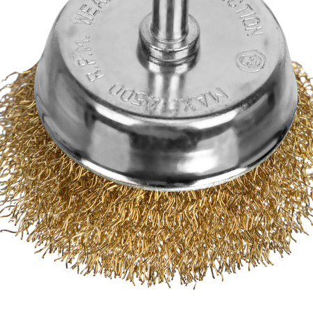 Щетка для дрели, 65 мм, "чашка" со шпилькой, латунированная витая проволока Matrix