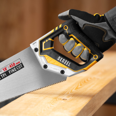 Ножовка по дереву, 450 мм, 11 TPI, зуб 3D, металлопластиковая рукоятка Denzel цена