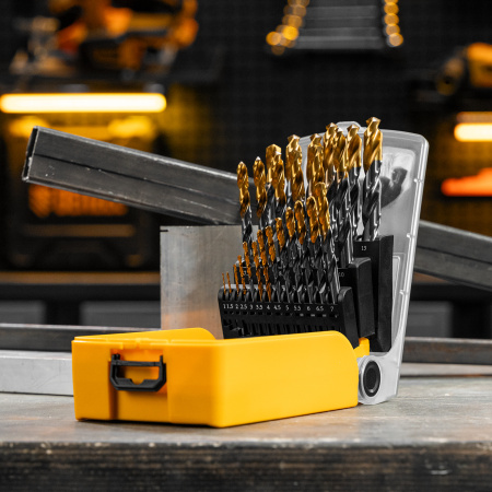 Набор сверл по металлу, 1-13 мм, Р6М5К8-TiN, Golden Tip, 25 шт Denzel