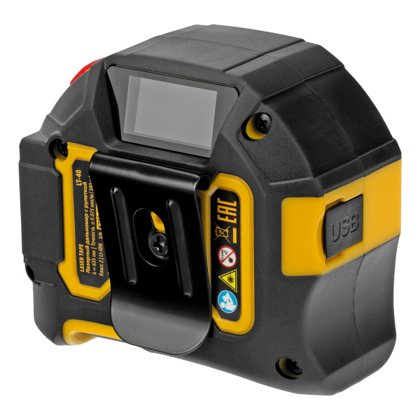 Лазерный дальномер с рулеткой LT-40, 5м x 19 мм, дальномер 40м, автомат. фиксация Denzel цена