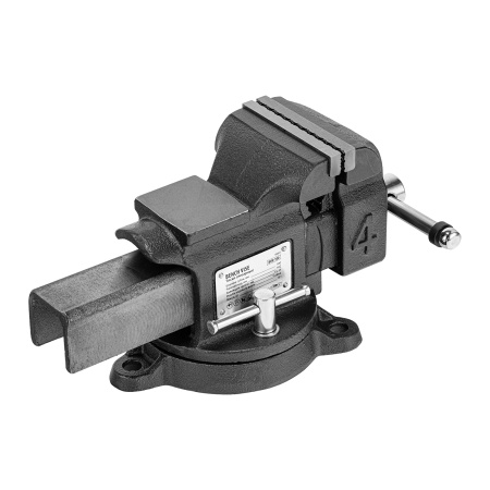 Тиски слесарные BVH-100, 100 мм, поворотные, стальная направляющая, с наковальней //Denzel