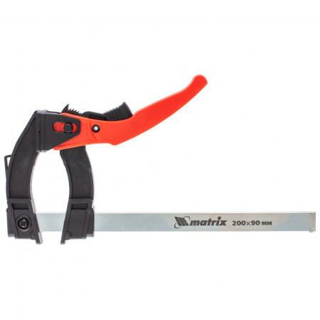 Струбцина реечная быстрозажимная, пластиковый корпус рычажно-храповой механизм, 200 х 90 х 290 мм, штанга 5 х 20 мм Matrix цена