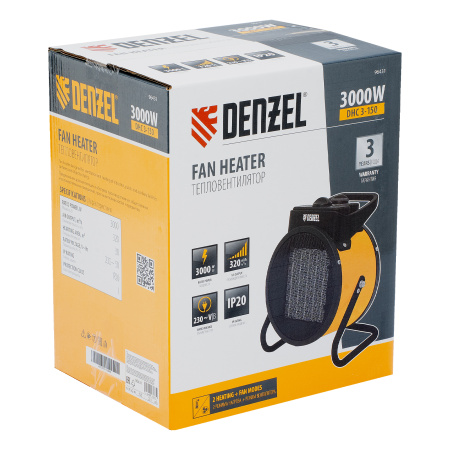 Тепловая пушка, керамический нагреватель (тепловентилятор) DHC 3-150, 230 В, 0.025/1.5/3 кВт Denzel