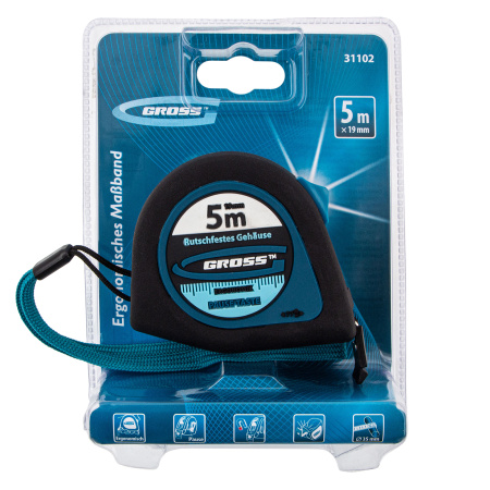 Рулетка "Ergonomisch",5 м x 19 мм,магнитный обрезиненный зацеп Gross цена