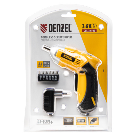 Отвертка аккумуляторная CSL-3.6-02, Li-Ion, 3.6 В, 1.3 А*ч, в блистере Denzel