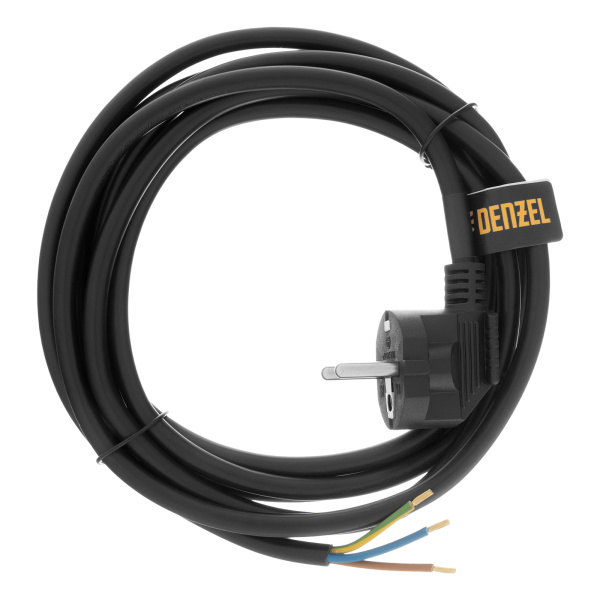 Шнур сетевой Energy Series, ПВС, 3 м, 3 x 1,5 мм, с неразборной вилкой, черный, Denzel цена
