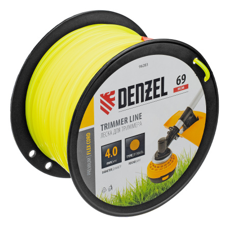 Леска для триммера круглая, 4,0мм х 69м, на DIN катушке FLEX CORD,  Denzel цена