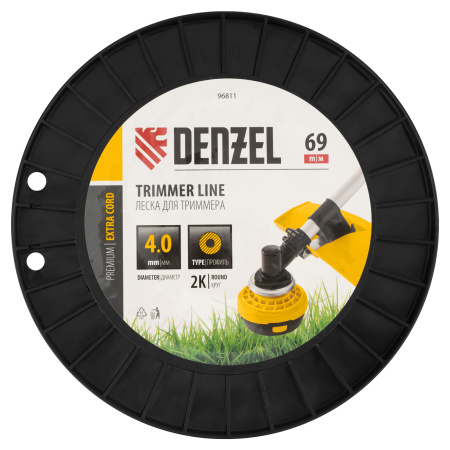 Леска для триммера двухкомпонентная круглая, 4,0мм х 69м, на DIN катушке EXTRA CORD Denzel цена