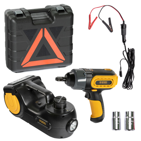 Домкрат электрогидравлический «3 в 1» (1,5 т), 12В, с гайковертом электрическим, в наборе  Denzel цена