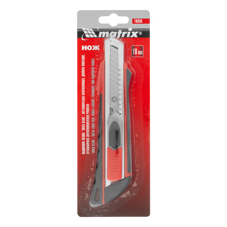 Нож, 18 мм, выдвижное лезвие "Quick blade" металлическая направляющая, двойная фиксация, эргономичная двухкомпонентная рукоятка Matrix