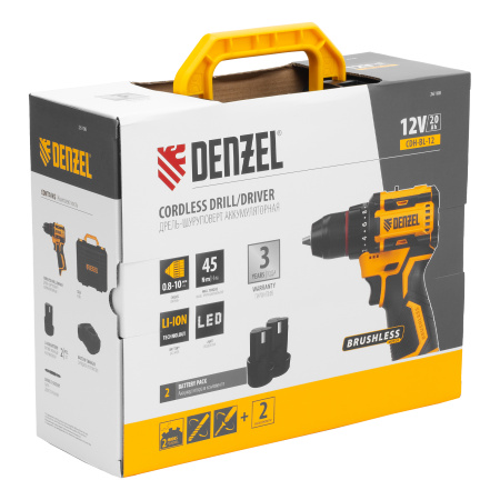 Дрель-шуруповерт аккумуляторная бесщет. CDH-BL-12, Li-Ion, 12 В// Denzel