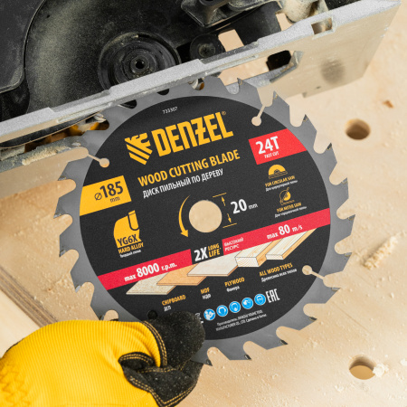 Пильный диск по дереву ф185х 20 мм, 24 зубьев Denzel