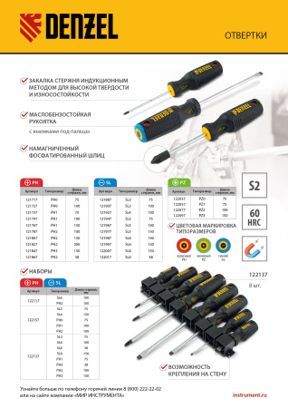 Отвертка, PH0х100 мм, S2, 3к рукоятка Denzel