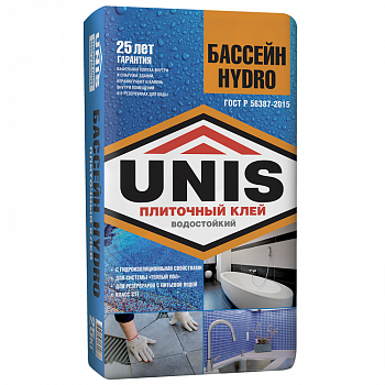 Клей плиточный Unis Бассейн Hydro 25 кг Клей плиточный Unis Бассейн Hydro 25 кг
