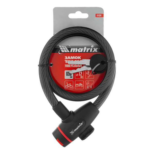 Замок тросовый универсальный, 12 х 650 мм Matrix цена