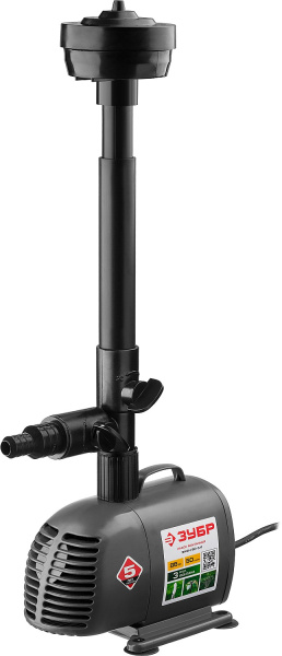 Насос фонтанный, ЗУБР ЗНФЧ-50-3.4, для чистой воды, напор 3,4 м, насадки: колокольчик, гейзер, каскад, 85 Вт, 50 л/мин ЗНФЧ-50-3.4