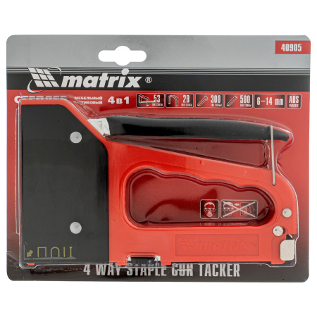Степлер мебельный 4-функциональный пластиковый, тип скобы: 53, 28, 300, 500, 6-14 мм Matrix цена
