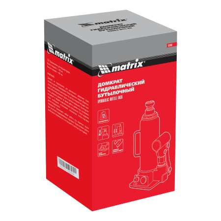 Домкрат гидравлический бутылочный, 12 т, h подъема 230-465 мм Matrix цена