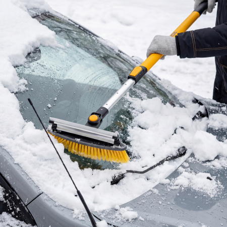 Щетка-сметка со скребком, телескоп, поворотная голова, водосгон 950-1320 мм Denzel цена
