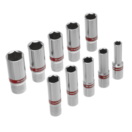 Набор удлиненных торцевых головок 3/8", 6 гранные, CrV, 8-19мм, 10 штук Matrix