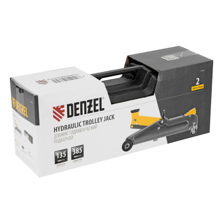 Домкрат гидравлический подкатной, 2 т, 135-385 мм, в пласт. кейсе Denzel цена