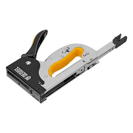 Степлер металл., скобы в комплекте, плавная регулировка удара, 2К рукоятка, тип 53, 4-14 мм Denzel цена