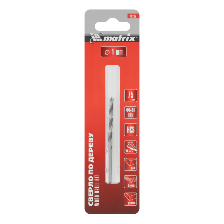 Сверло по дереву, 4 x 75 мм, цилиндрический хвостовик Matrix