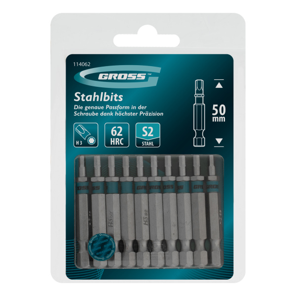 Бита HEX 3х50мм, сталь S2, шестигр., 10 шт. Gross