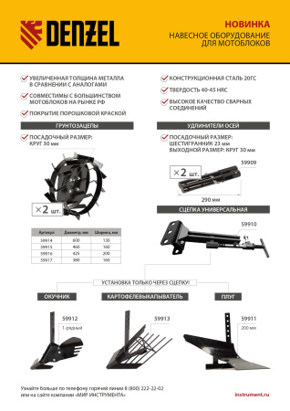 Грунтозацепы 380/160 мм, посадка круг 30 мм, комплект 2 шт Denzel