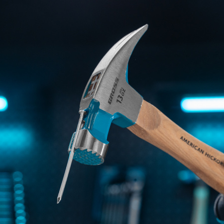 Молоток-гвоздодер, 380 г, угол 75, магнит, обрезиненная рукоятка AMERICAN HICKORY GROSS