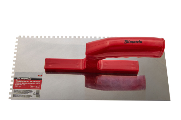Гладилка из нержавеющей стали, 280 х 130 мм, зеркальная полировка, пластмассовая ручка, зуб 4 х 4 мм Matrix цена