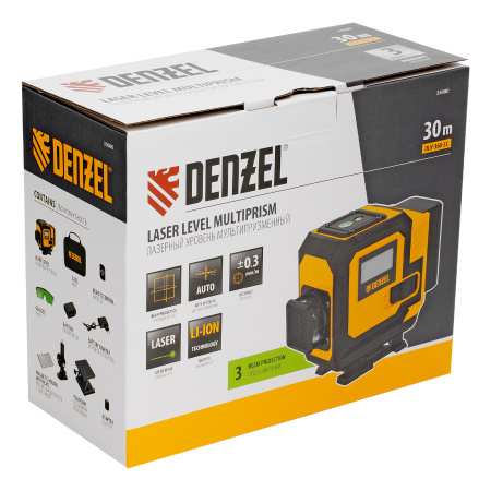 Лазерный уровень мультипризменный DLV-360-3C, 30 м, зеленый луч, Li-Ion 2,4 Aч, кейс// Denzel цена