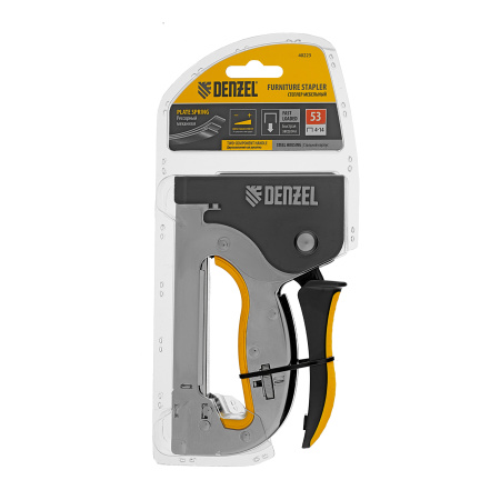 Степлер металл., скобы в комплекте, плавная регулировка удара, 2К рукоятка, тип 53, 4-14 мм Denzel цена