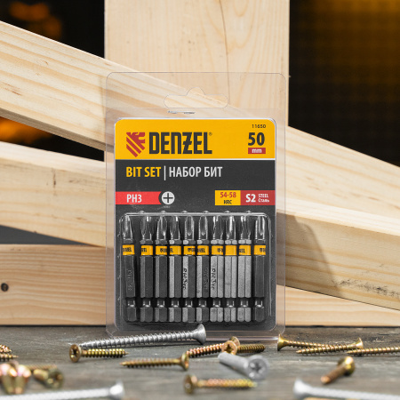 Бита PH3х50, сталь S2, шестигранный профиль, 10 шт. Е 6,3 Denzel