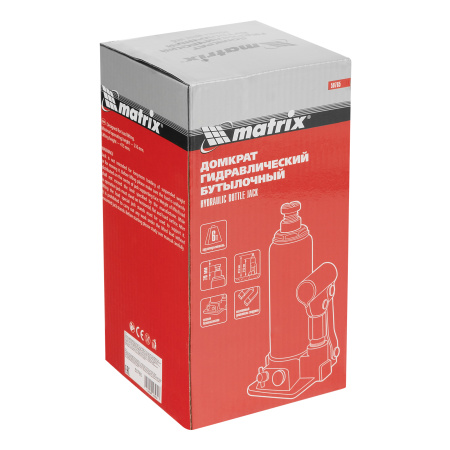 Домкрат гидравлический бутылочный, 6 т, h подъема 216-413 мм Matrix цена