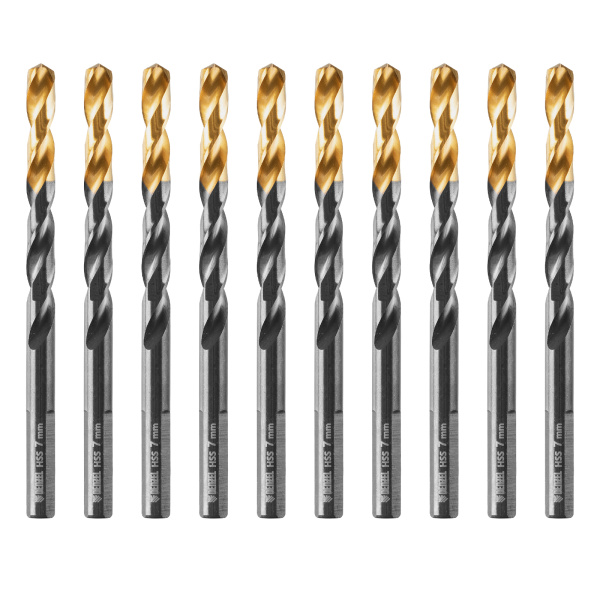 Сверло по металлу, 7 мм, HSS-Tin, Golden Tip, 10 шт. Denzel