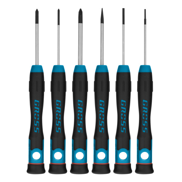 Набор отверток для точной механики, CrMo, двухкомпонентные рукоятки, 6 шт, пластиковый бокс Gross