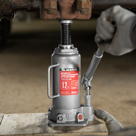 Домкрат гидравлический бутылочный, 12 т, высота подъема 230-465 мм Matrix цена