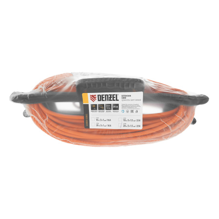 Удлинитель-шнур силовой Garden Series, ПВС, 20м, 1 розетка 3 x 1,5 мм, Denzel цена