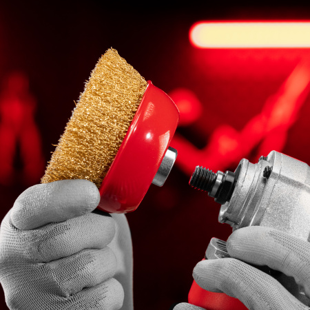 Щетка для УШМ, 100 мм, М14, "чашка", латунированная витая проволока Matrix